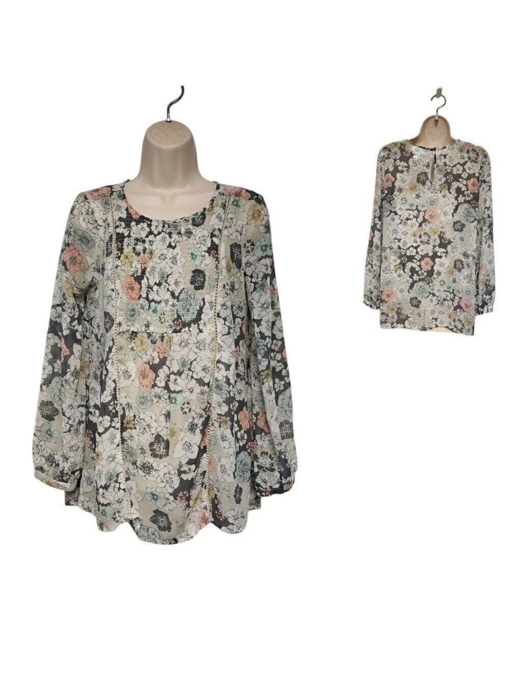 Motherhood Maternity Gray Floral Chiffon Blouse Size XS
